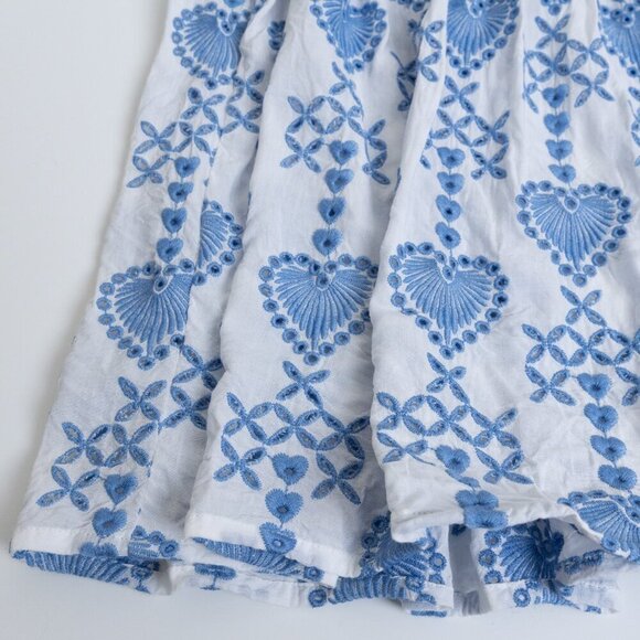 Johnny Was Dress White With Blue Embroidered Hearts Eyelet Button Up Boho Large - Picture 9 of 16